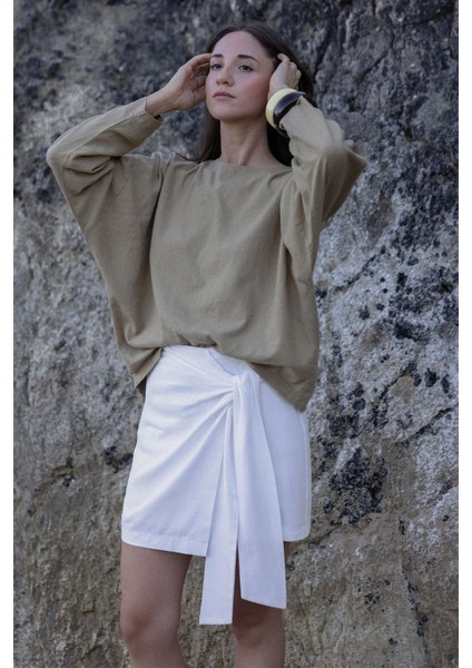 Beyaz Mara Mini Keten Anvelop Etek indirimleri