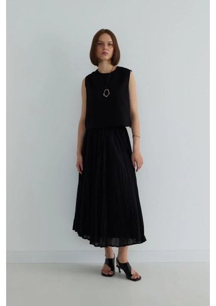 Siyah Donette Piliseli Etek