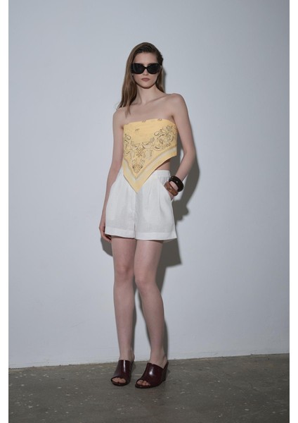 Beyaz %100 Keten Nora Pileli Şort indirimleri