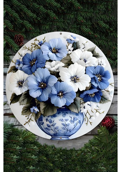 Mavi & Beyaz Çiçek Vazolu Uv Baskı Mdf Duvar Süsü – 33X33 cm & 20X20 cm DT149 fiyatları