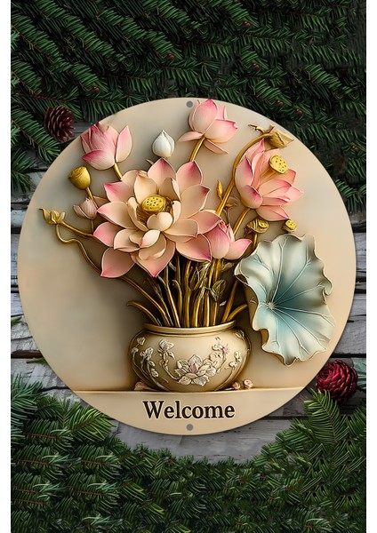 Lotus Çiçekli Welcome Uv Baskı Mdf Duvar Süsü – 33X33 cm & 20X20 cm DT143 fiyatları