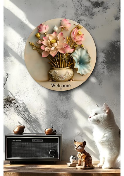 Lotus Çiçekli Welcome Uv Baskı Mdf Duvar Süsü – 33X33 cm & 20X20 cm DT143 fırsatları