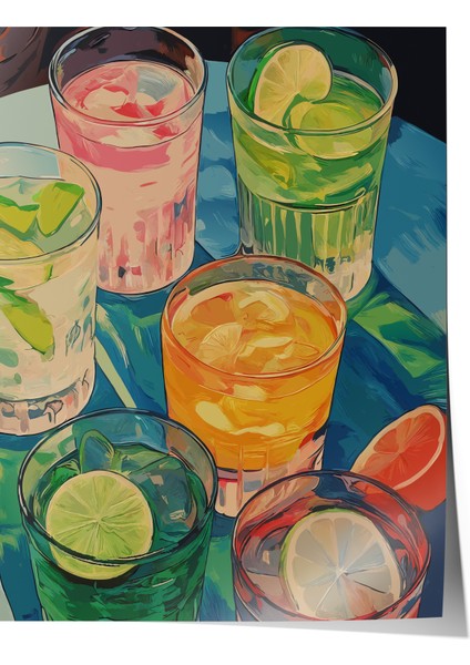 Çerçevesiz Poster, Limonlu Yeşil Kokteyl Içecek Tasarımı, Mutfak Dekoru Poster No: 113298