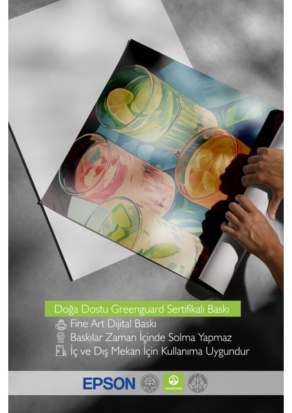 Çerçevesiz Poster, Limonlu Yeşil Kokteyl Içecek Tasarımı, Mutfak Dekoru Poster No: 113298