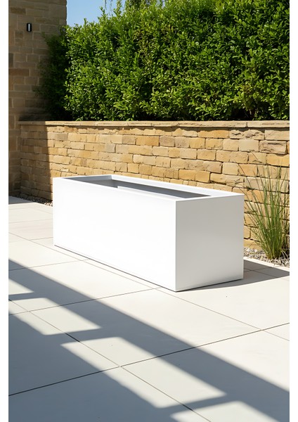 Zenith 80x29 cm Yatay Dikdörtgen Beyaz Saksılık - İç ve Dış Mekan Modern Metal Saksı (80x27x29 cm)