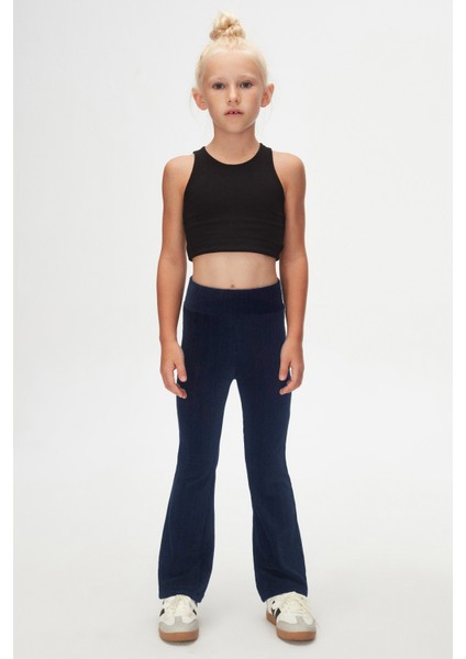 Açık Lacivert Fitilli Kadife Ispanyol Paça Pantolon