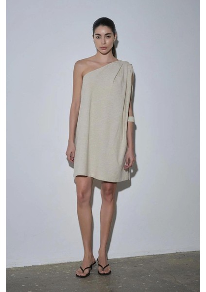 Natürel Zayden Tek Omuzlu Elbise