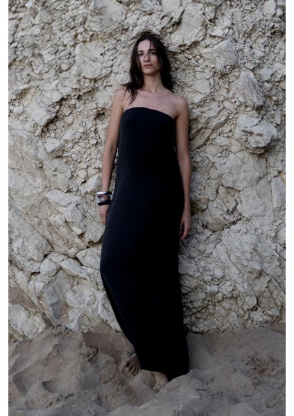 Siyah Kay Straplez Tensel Elbise