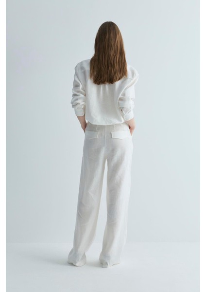 Beyaz %100 Keten Nora Pileli Pantolon fırsatları