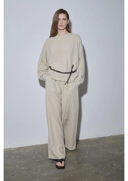 Natürel Serin Palazzo Keten Pantolon