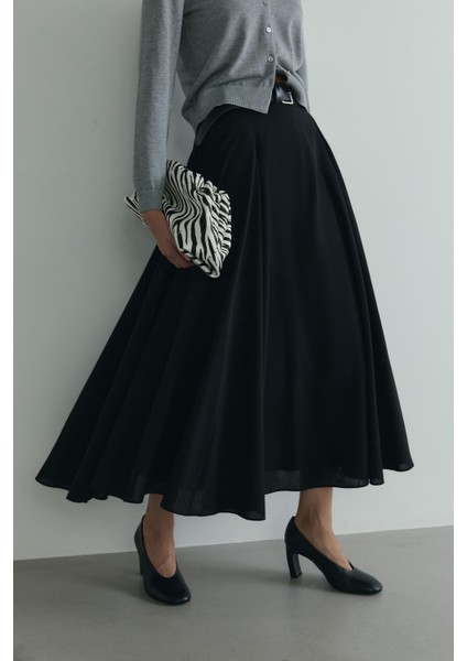 Siyah Liza Kemerli Etek