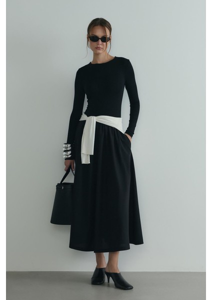 Siyah Harper Kontrast Elbise