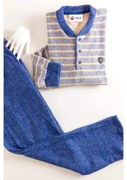 Erkek 3 Düğme Çizgili Kışlık Pamuklu Selanik Kumaş Uzun Manşetli Kol Cepli Pijama Takımı modelleri