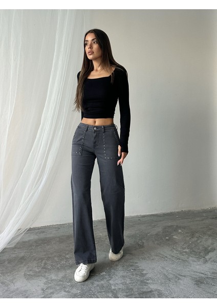 Kadın Taş Desenli Wide Leg Kadın Pantolon fırsatları