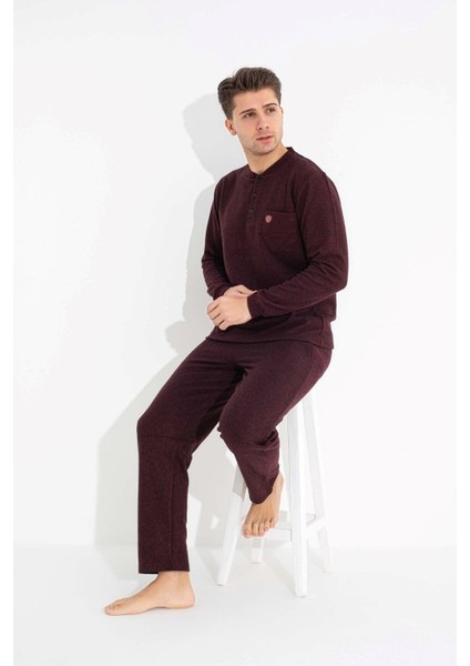 Erkek 3 Düğme Göğüs Cepli Kışlık Pamuklu Selanik Kumaş Uzun Manşetli Kol Cepli Pijama Takımı modelleri