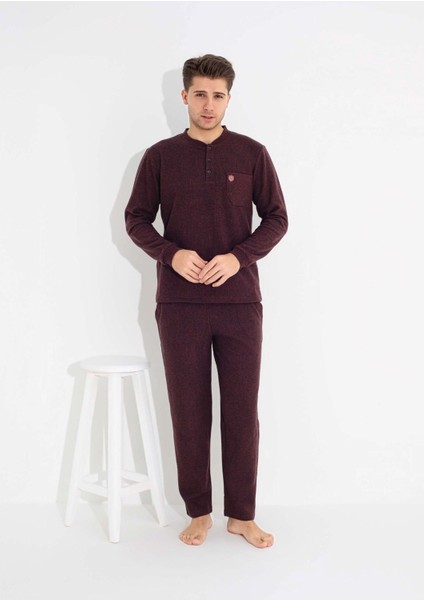 Erkek 3 Düğme Göğüs Cepli Kışlık Pamuklu Selanik Kumaş Uzun Manşetli Kol Cepli Pijama Takımı fırsatları