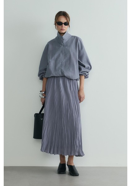 Gri Inez Dökümlü Bomber Ceket