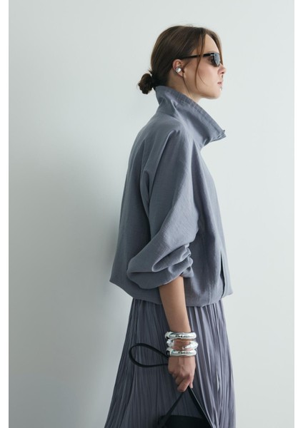 Gri Inez Dökümlü Bomber Ceket indirimleri