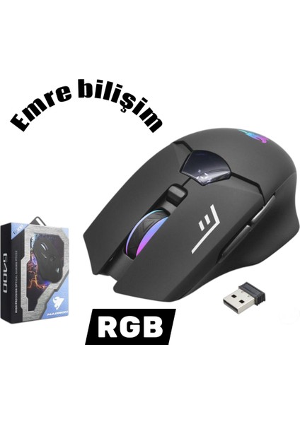 G400 Bluetooth Oyuncu Mouse Type-C Port Şarjlı + LED Ekran Rgb 1600DPI Sessiz Siyah