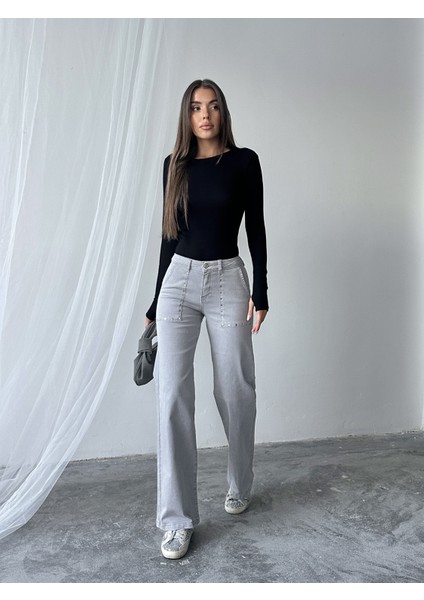 Kadın Taş Desenli Wide Leg Kadın Pantolon