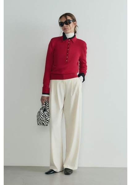 Krem Lina Pileli Pantolon