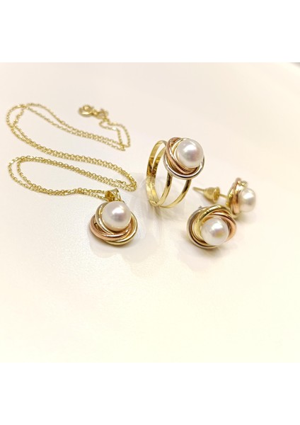 Olimpiyat İnci Taşlı Set Takım 14 Ayar Altın HD VİDEOLU 14776 modelleri