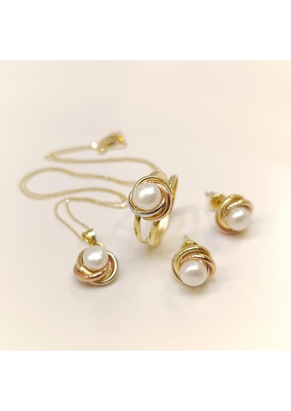 Olimpiyat İnci Taşlı Set Takım 14 Ayar Altın HD VİDEOLU 14779