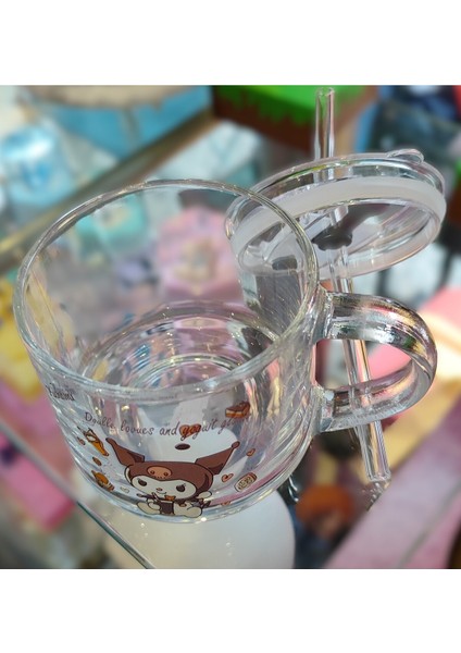 Kuromi Figürlü Kapaklı Pipetli Cam Bardak Kupa AD10934 fiyatları