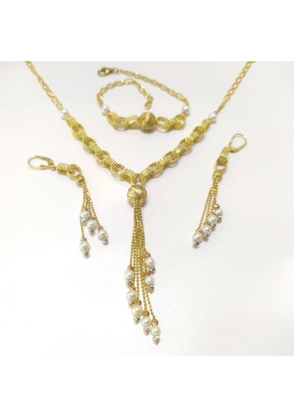 Dorika Toplu Inci Set Takım 14 Ayar Altın