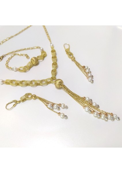 Dorika Toplu Inci Set Takım 14 Ayar Altın fiyatları