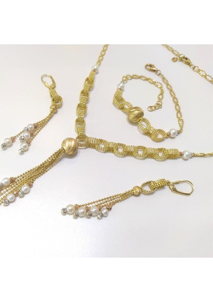 Dorika Toplu Inci Set Takım 14 Ayar Altın modelleri