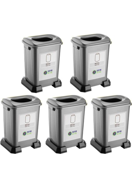 SY-4395 Sıfır Atık Metal Geri Dönüşüm Çöp Kutusu 50 Lt Gri 5 Adet