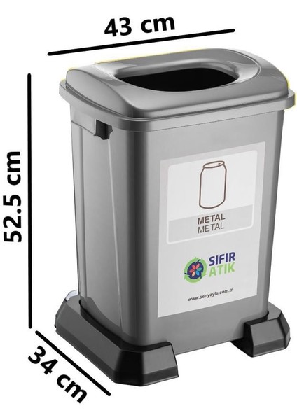 SY-4395 Sıfır Atık Metal Geri Dönüşüm Çöp Kutusu 50 Lt Gri 5 Adet fiyatları