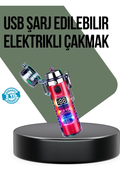 Güç Göstergeli Şarjlı Fenerli USB Elektrikli Çakmak
