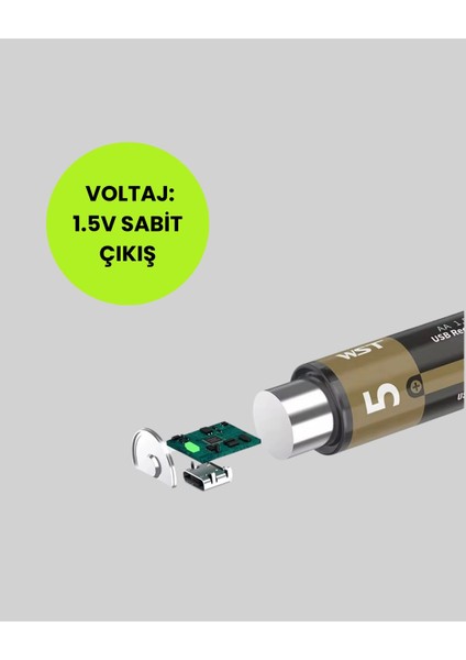 USB Type-C Girişli Şarjlı Aa Lityum Pil | 1.5V Sabit Çıkış | 3200MWH (2'li Paket) modelleri