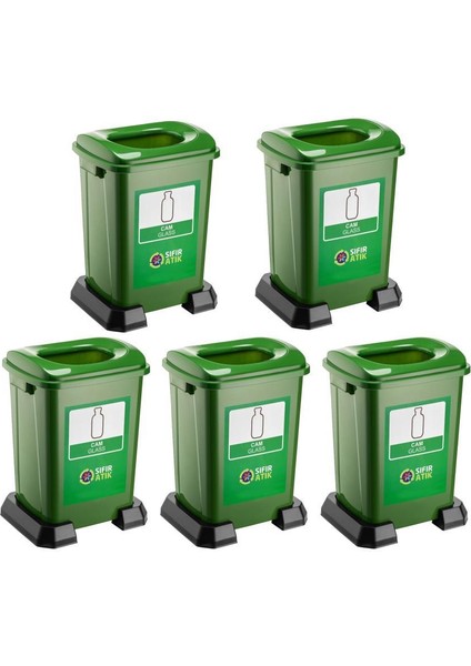 SY-4395 Sıfır Atık Cam Geri Dönüşüm Çöp Kutusu 50 Lt Yeşil 5 Adet