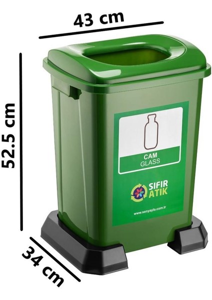 SY-4395 Sıfır Atık Cam Geri Dönüşüm Çöp Kutusu 50 Lt Yeşil 5 Adet fiyatları