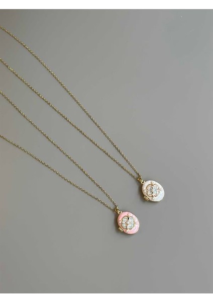 Incili Etnik Desen Kapaklı Kolye - Pembe