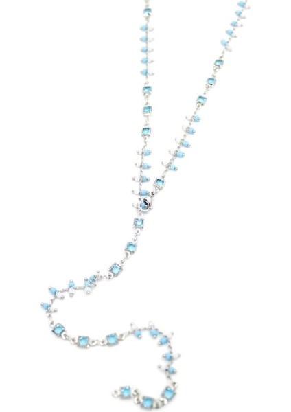 Mavi Taşlı Y Kolye - Gümüş