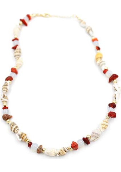 Kırıktaşlı Deniz Kabuğu Kolye - Kırmızı