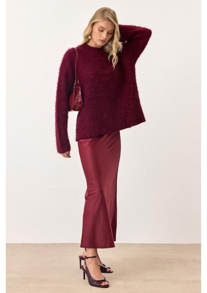 Oversize Tüylü Soft Kazak Bordo 8270 fırsatları
