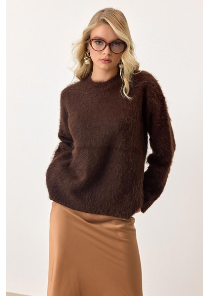 Oversize Tüylü Soft Kazak Kahve 8270