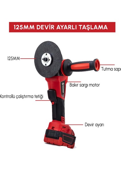 PH304 Profesyonel Yeni Kırmızı 4lü Set Makine - 350NM Somun Sökme, Kırıcı Delici, 125MM Avuç Taşlama, 13MM Vidalama Matkap fırsatları