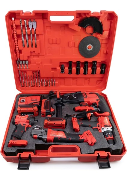 PH304 Profesyonel Yeni Kırmızı 4lü Set Makine - 350NM Somun Sökme, Kırıcı Delici, 125MM Avuç Taşlama, 13MM Vidalama Matkap