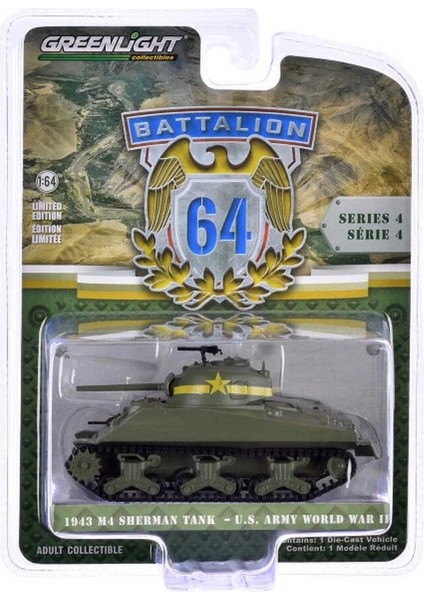 Greenlight 1/64 Battalion 64 Series 4- 1943 M4 Sherman Tank Us Army World War Iı