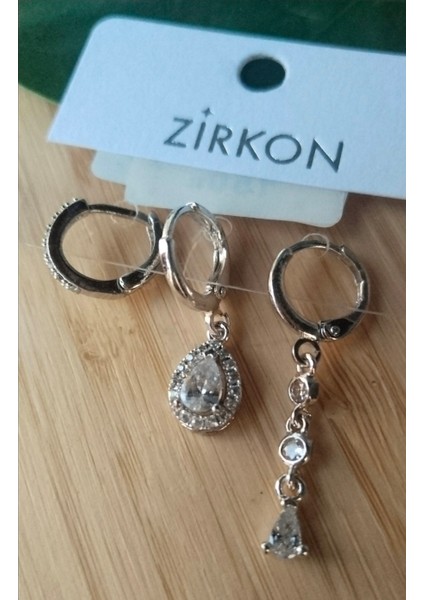 Gümüş Renk Lüks Gösterişli Figürlü Üçlü Küpe