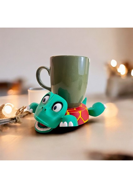 Fanatik Kaplumbağa Bardak Altlığı – Hareketli ve Eğlenceli Kupa Altlığı(Kırmızı-Sarı Çizgili)