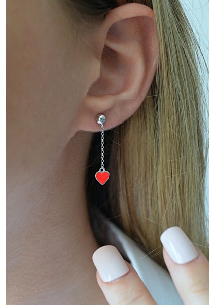 925 Ayar Gümüş Sallantılı Mineli Kalp Küpe - 12109801