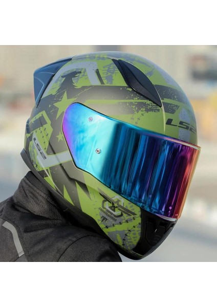 Rapid 2 Thunder Birds Full Face Motosiklet Kaskı Şeffaf + Gökkuşağı Vizörlü