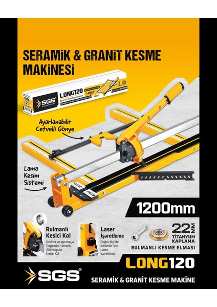 SGS111 - Long 120 Lazerli Kesim Uzun Seramik Granit Fayans Kesme Makinası 1200MM fiyatları